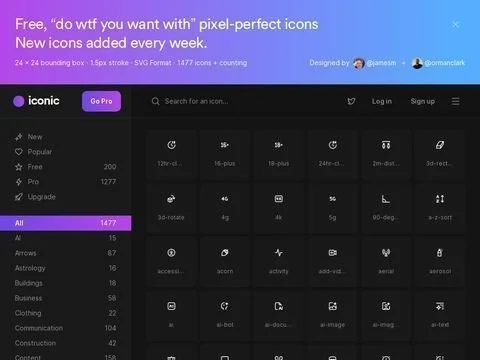 Iconic — Free "do wtf you want with" pixel-perfect icons